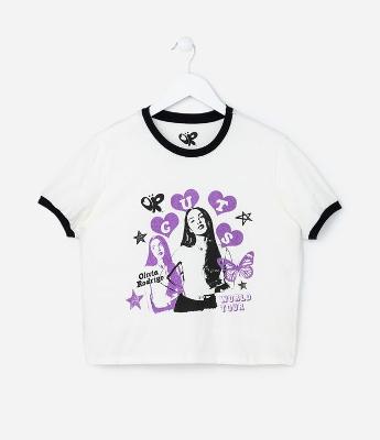 Camiseta Curta Infantil com Estampa Olivia Rodrigo - Tam 5 a 14 Anos