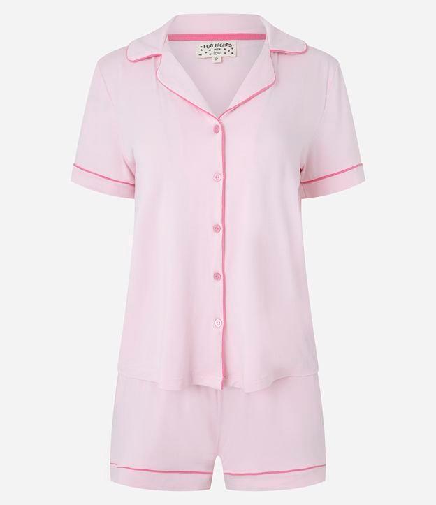 Pijama Americano Short Doll Manga Curta em Viscose com Detalhes Contrastantes - 1