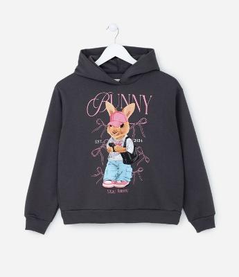 Blusão Oversized Infantil com Estampa Coelha - Tam 5 a 14 Anos