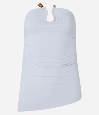 Blusa em Poliamida com Drapeado e Detalhe de Pedras no Decote