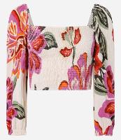 Blusa Cropped Texturizada com Lastex e Estampa Floral - 1