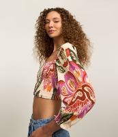 Blusa Cropped Texturizada com Lastex e Estampa Floral - 2