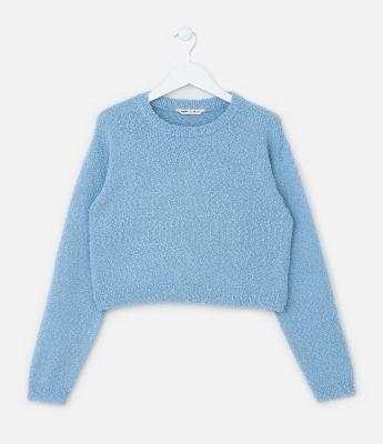 Suéter Curto Infantil em Tricô com Textura - Tam 5 a 14 Anos