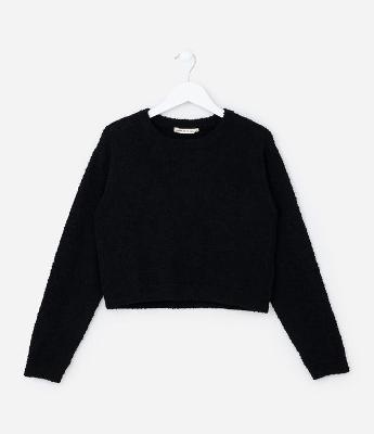 Suéter Curto Infantil em Tricô com Textura - Tam 5 a 14 Anos