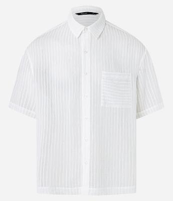 Camisa em Viscose Listrada com Textura e Transparência