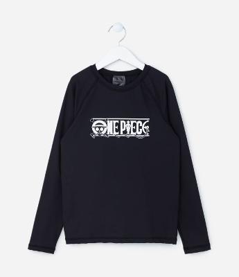 Camiseta Infantil com Proteção UV e Estampa One Piece - Tam 5 a 14 Anos