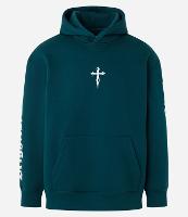 Blusão Relaxed em Moletom com Capuz e Estampa de Cruz e Lettering - 1
