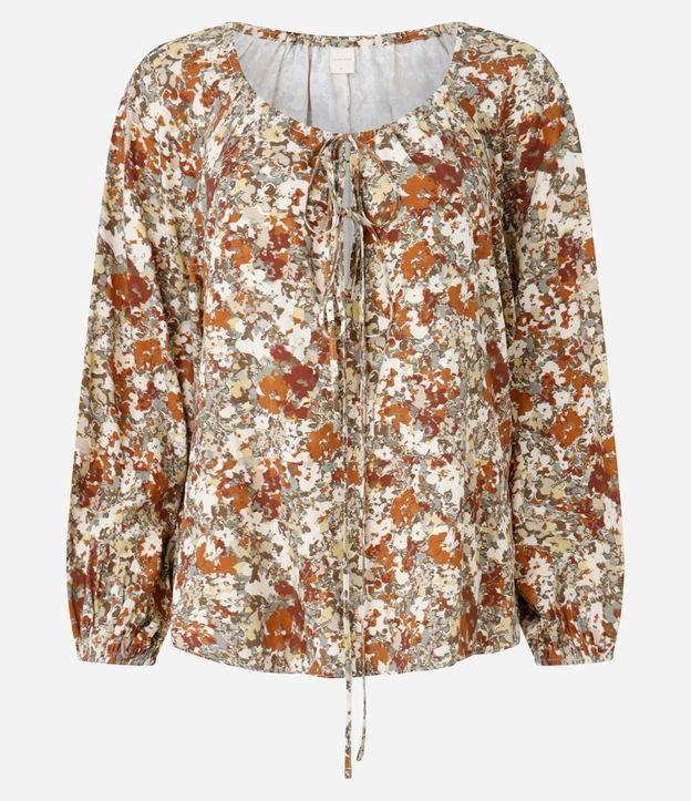 Blusa em Viscose com Amarração na Gola e Estampa Abstrata - 1