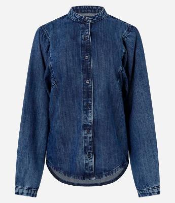 Camisa Jeans com Manga Bufante