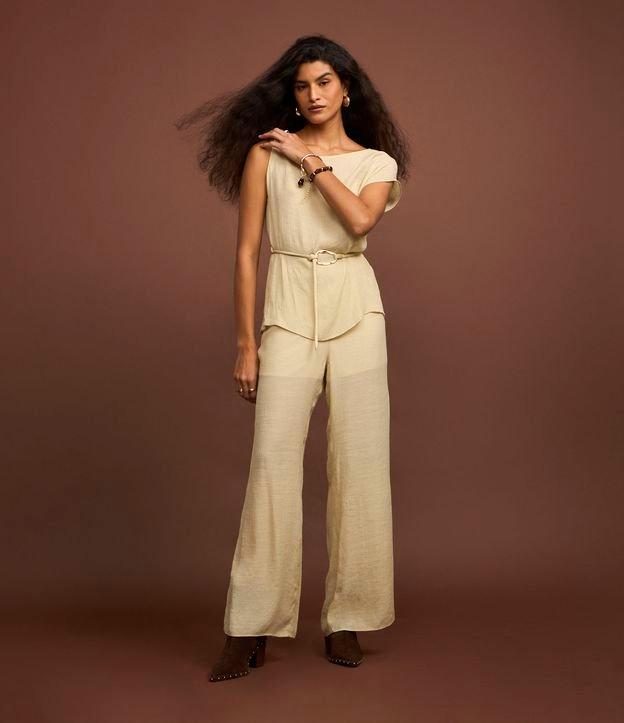 Calça Pantalona Cintura Alta em Viscose com Elástico no Cós - 2