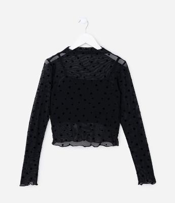 Blusa Infantil em Tule com Sobreposição - Tam 5 a 14 Anos