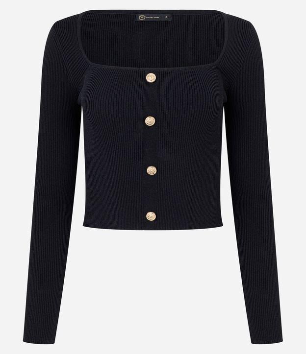 Blusa Cropped em Tricô com Botões - 1