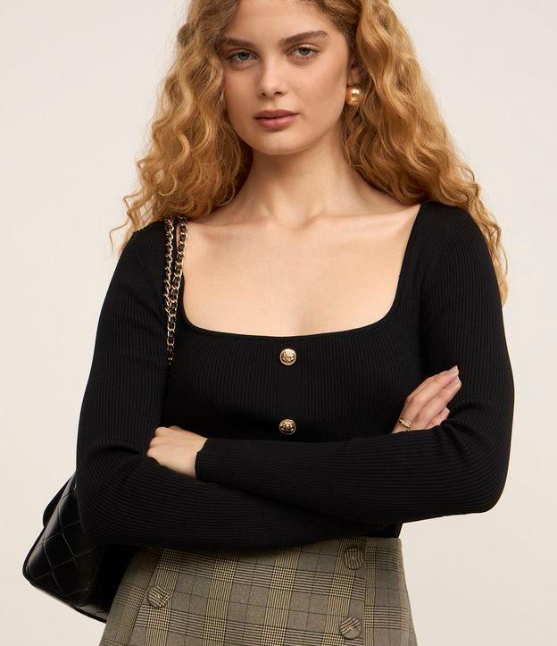Blusa Cropped em Tricô com Botões - 2