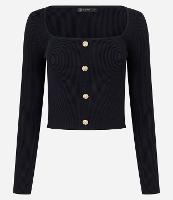 Blusa Cropped em Tricô com Botões - 1