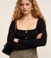 Blusa Cropped em Tricô com Botões - 2