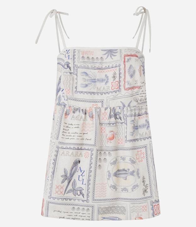 Blusa com Linho Alcinhas e Estampa de Selos do Mar - 1