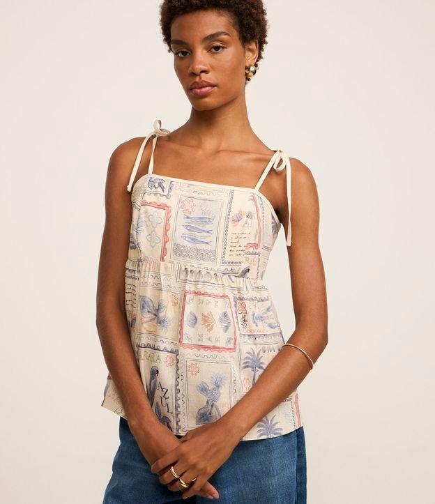 Blusa com Linho Alcinhas e Estampa de Selos do Mar - 2