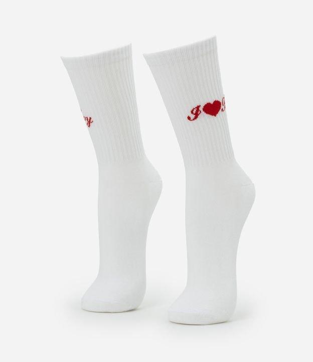 Meia Cano Alto em Algodão com Estampa Bordada I Love Troy - 1