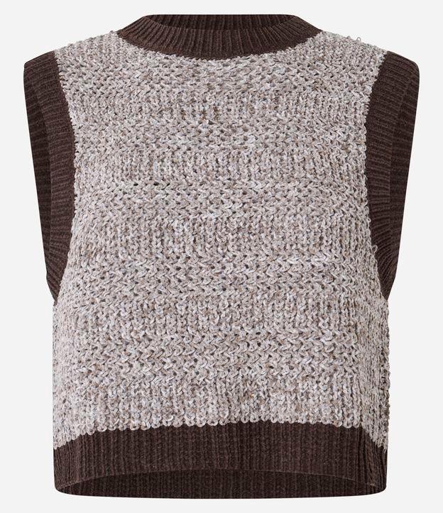 Colete Curto em Chenille Mescla com Detalhe Contrastante - 1