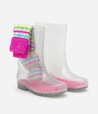Bota Galocha Infantil em Glitter com Meia Colorida - Tam 25/26 ao 31/32