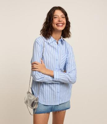 Camisa em Tricoline com Listras em Fio Tinto