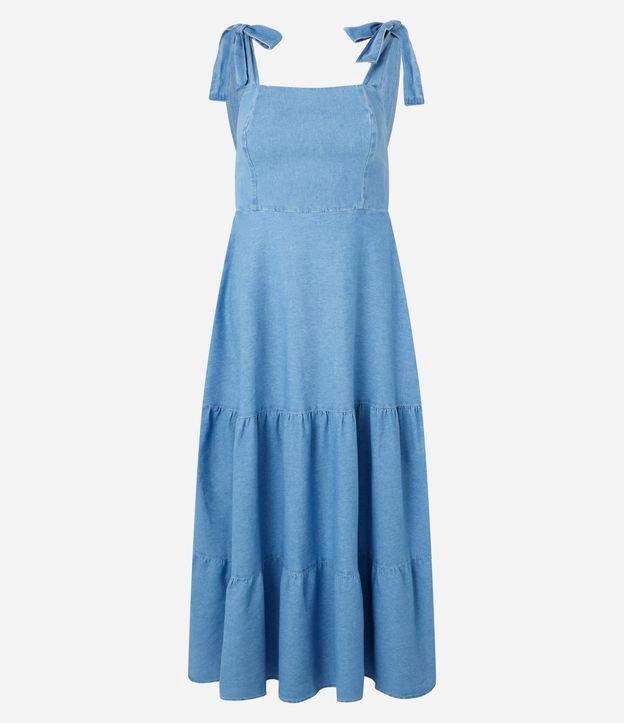 Vestido Midi em Jeans com Laços e Babado na Barra - 1