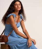 Vestido Midi em Jeans com Laços e Babado na Barra - 2