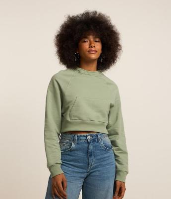 Blusão Cropped em Moletom com Bolsos