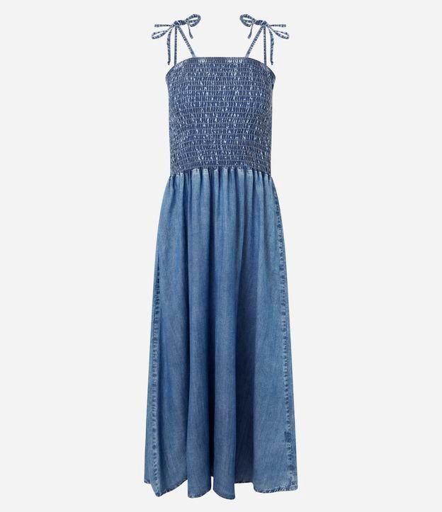 Vestido Midi Jeans com Busto em Lastex com Alça Fina - 1