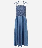 Vestido Midi Jeans com Busto em Lastex com Alça Fina - 1