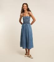 Vestido Midi Jeans com Busto em Lastex com Alça Fina - 2