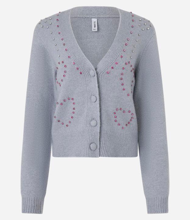 Cardigan Curto em Tricô com Pedrinhas Bordadas - 1
