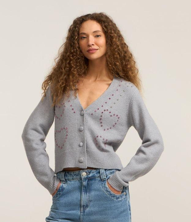 Cardigan Curto em Tricô com Pedrinhas Bordadas - 2