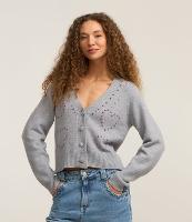 Cardigan Curto em Tricô com Pedrinhas Bordadas - 2