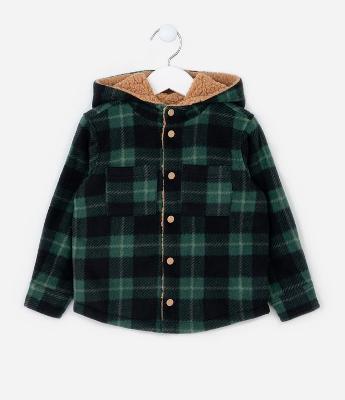 Camisa Infantil Xadrez com Forro em Sherpa - Tam 1 a 6 Anos
