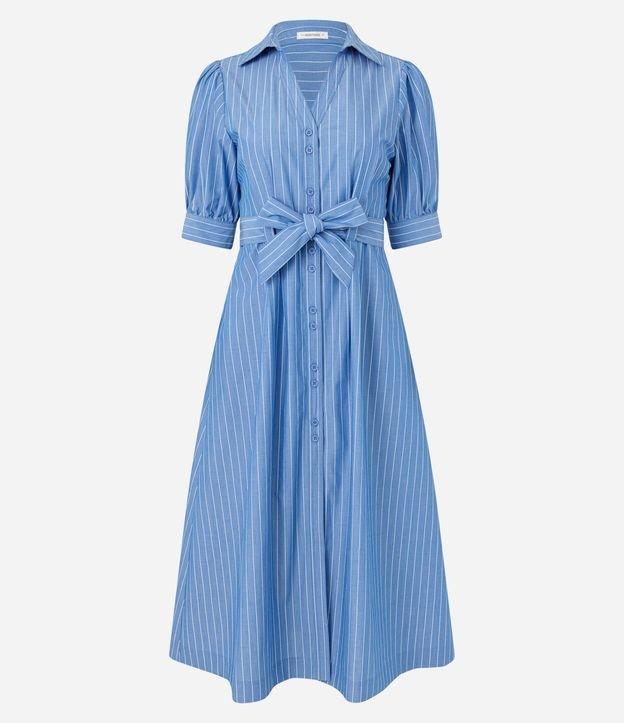Vestido Midi com Mangas Bufantes em Tricoline e Amarração na Cintura - 1