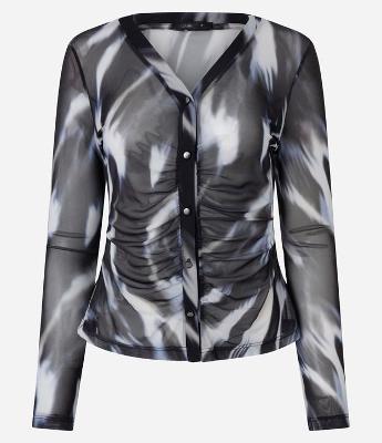 Camisa em Tule com Estampa Abstrata