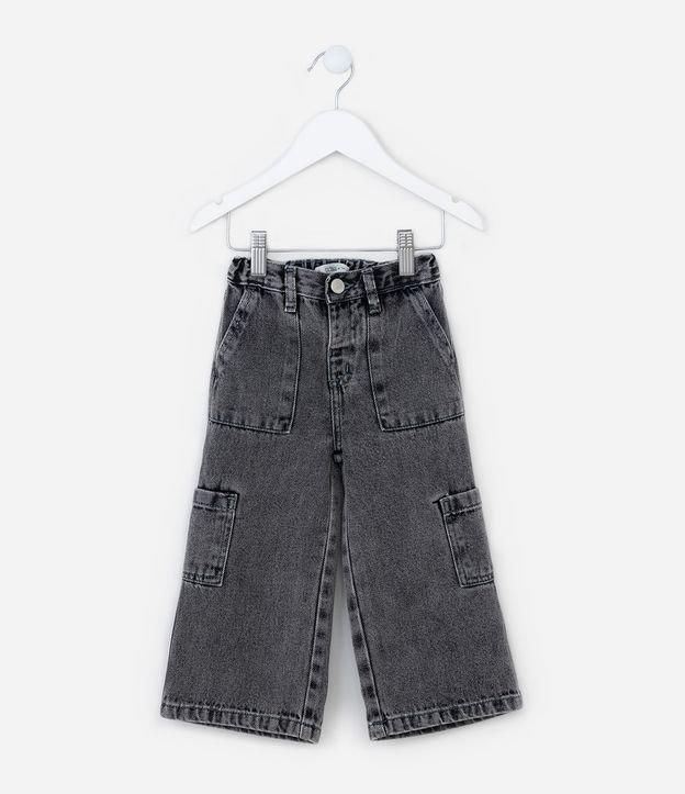 Calça Wide Leg Infantil em Jeans com Bolsos Cargo - Tam 1 a 6 Anos - 1