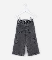 Calça Wide Leg Infantil em Jeans com Bolsos Cargo - Tam 1 a 6 Anos - 1