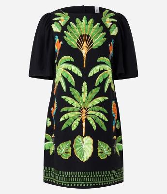 Vestido Curto em Viscose com Estampa Tropical