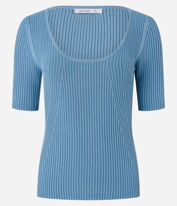 Blusa Canelada em Tricô com Decote U - 1