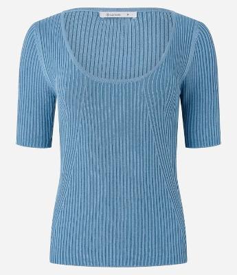 Blusa Canelada em Tricô com Decote U