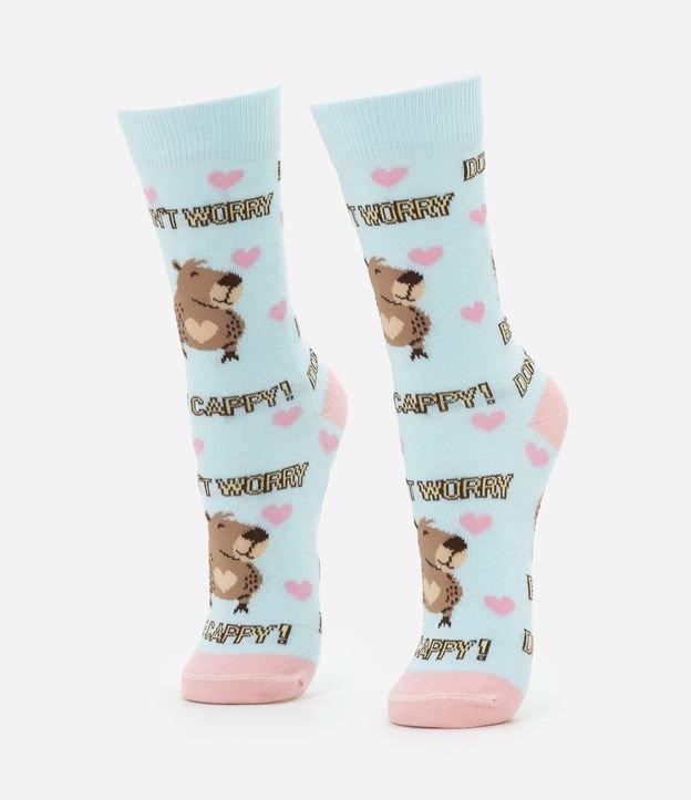 Meia Cano Alto em Algodão com Estampa Capivara - 1