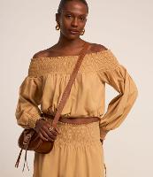 Blusa em Tricoline Ombro a Ombro com Lastex no Decote - 1