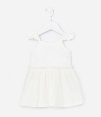 Vestido Infantil Texturizado com Tule - Tam 0 a 18 meses