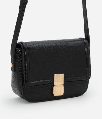 Bolsa Transversal Média em PU com Estampa Croco e Locker Metalizado