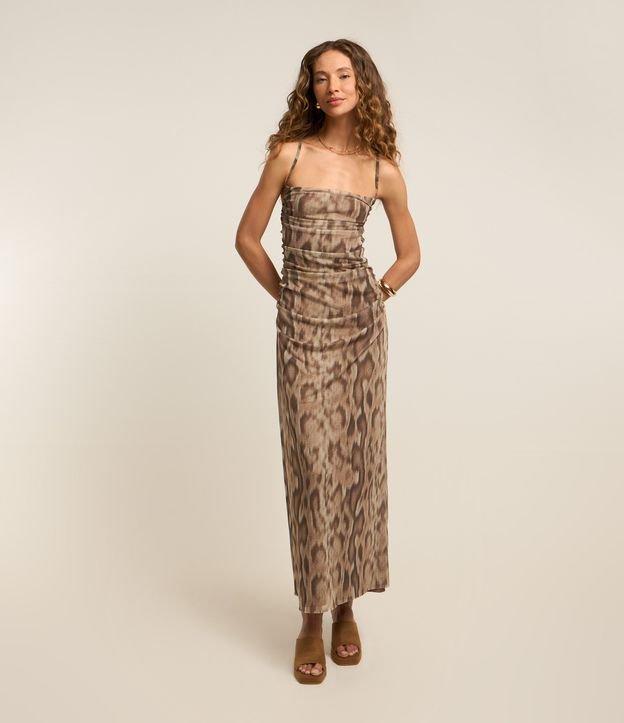 Vestido em Tule com Decote Degagê e Estampa Animal Print - 1