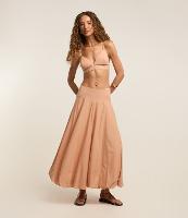 Saia Balonê Midi em Tricoline com Cós Largo - 3