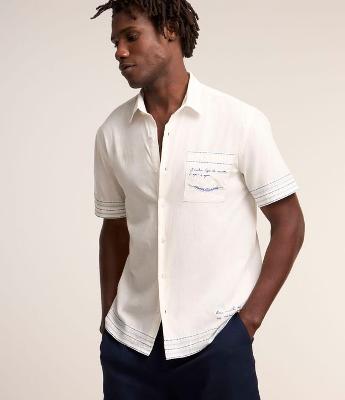 Camisa em Tricoline com Bordado Meu Caminho eu Mesmo Traço Gilberto Gil