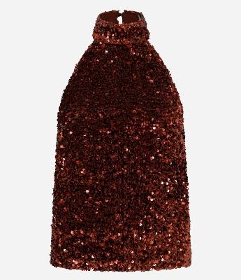 Blusa em Paetê com Decote Halter e Costas Abertas